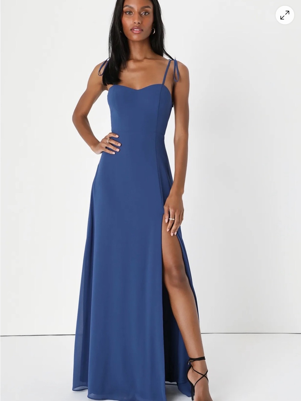 Lulu's Blue Sweetheart Tie-Shoulder Maxi Dress